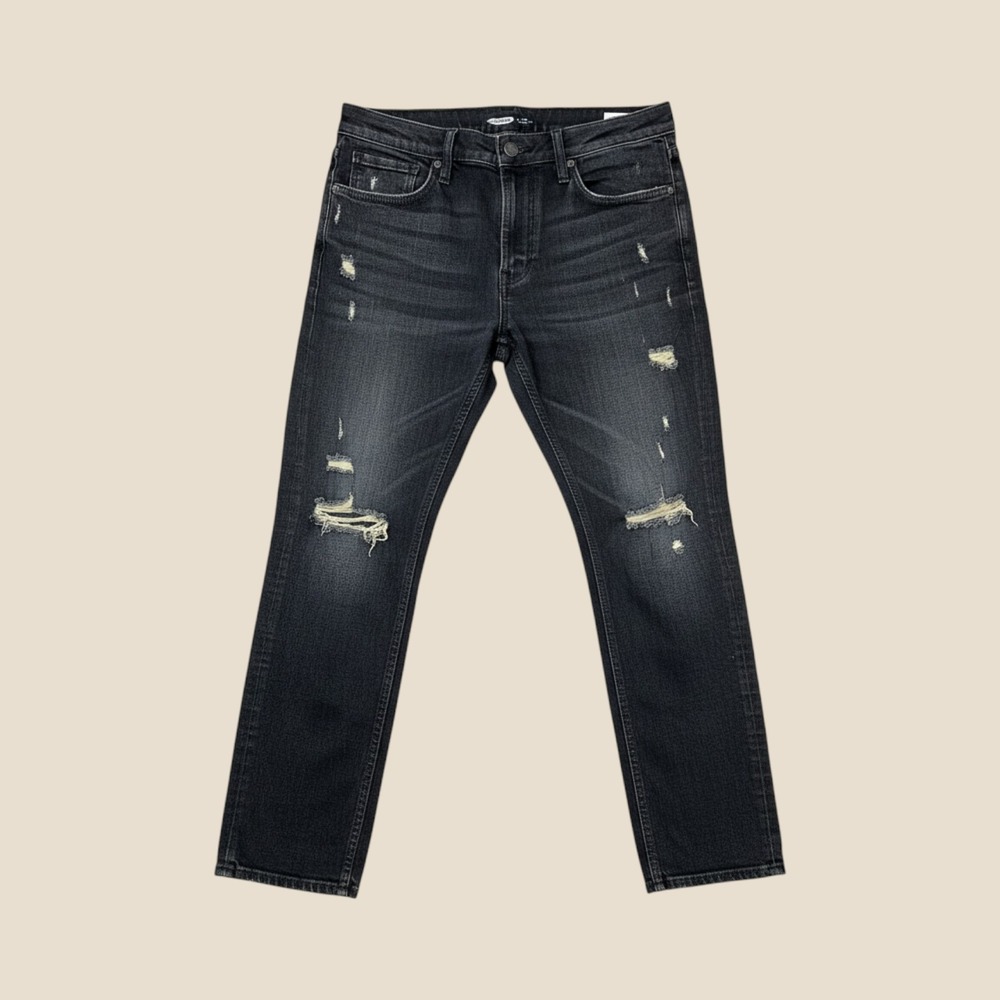 Old Navy Jeans Mens 34x32 Slim Built-In Flex Dark Wash Black Distressed Denim